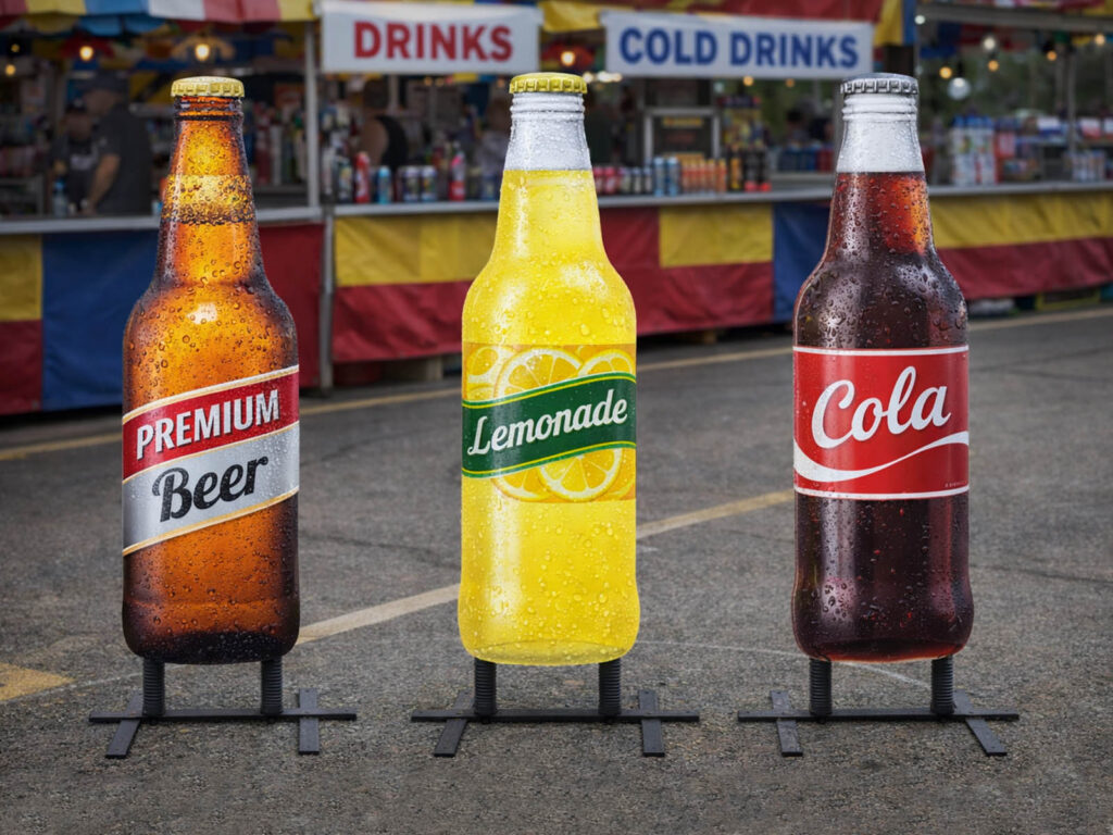 bottle shape diecut standup signs 4x3 1